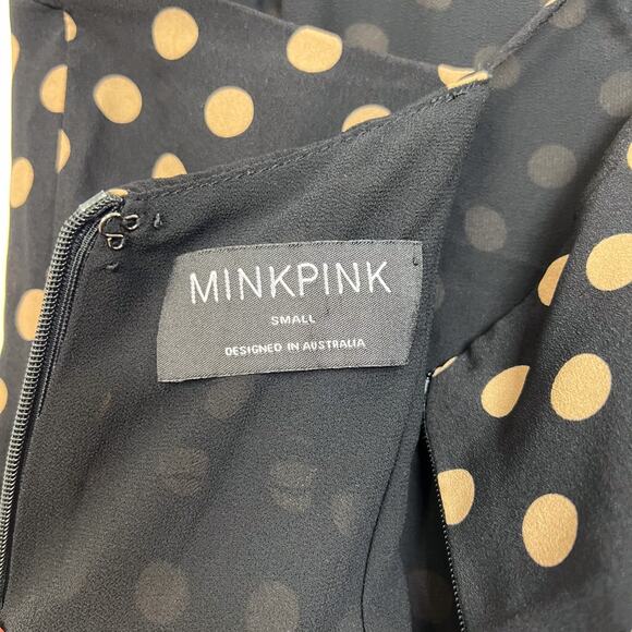 MINKPINK Black Beige Polka Dot Ayat Cami Frill Ruffle Slip Midi Dress Size Small - Picture 9 of 10